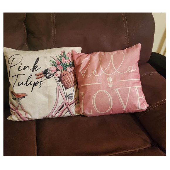 Floral Decorative Throw Pillow Covers Pink Accent Cases Cottage Spring Decor 18" - Picture 8 of 9